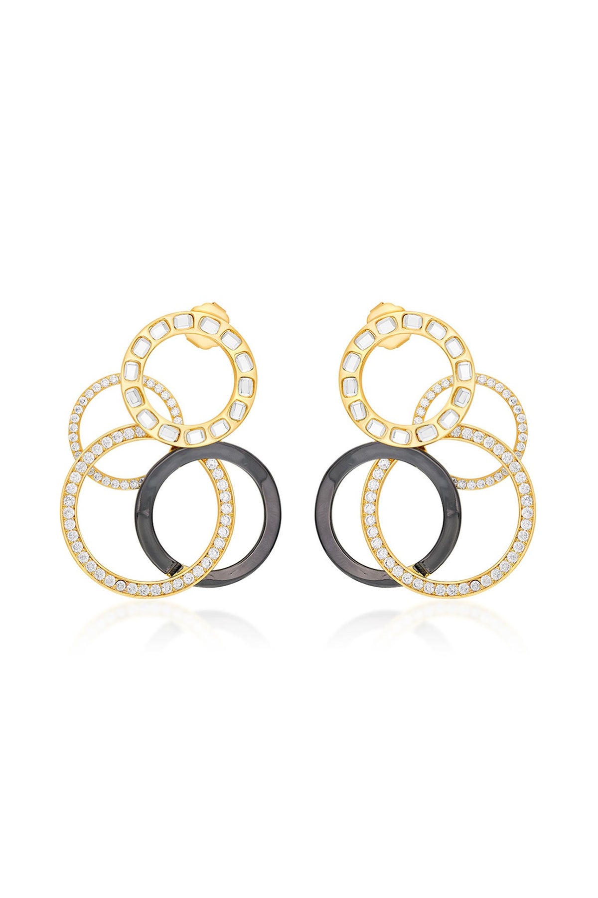 Two Tone Plated CZ & Mirror Enameled Hoop Earrings