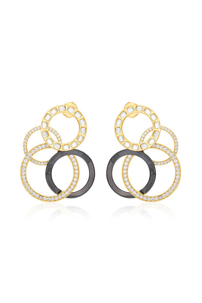 Two Tone Plated CZ & Mirror Enameled Hoop Earrings