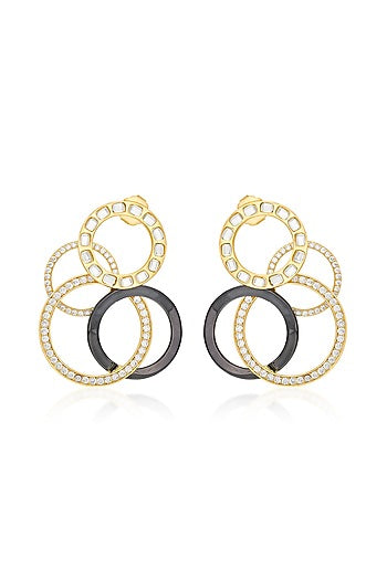 Two Tone Plated CZ & Mirror Enameled Hoop Earrings