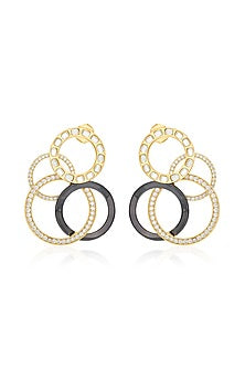 Two Tone Plated CZ & Mirror Enameled Hoop Earrings