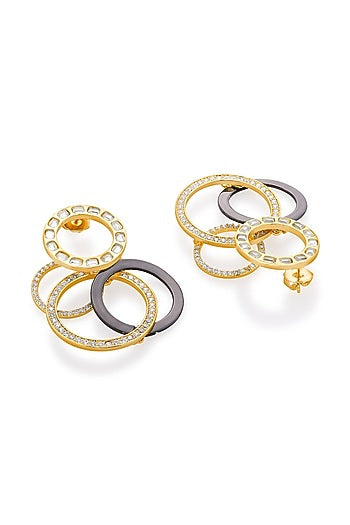Two Tone Plated CZ & Mirror Enameled Hoop Earrings