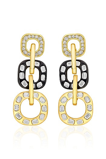 Two Tone Plated CZ & Mirror Enameled Dangler Earrings