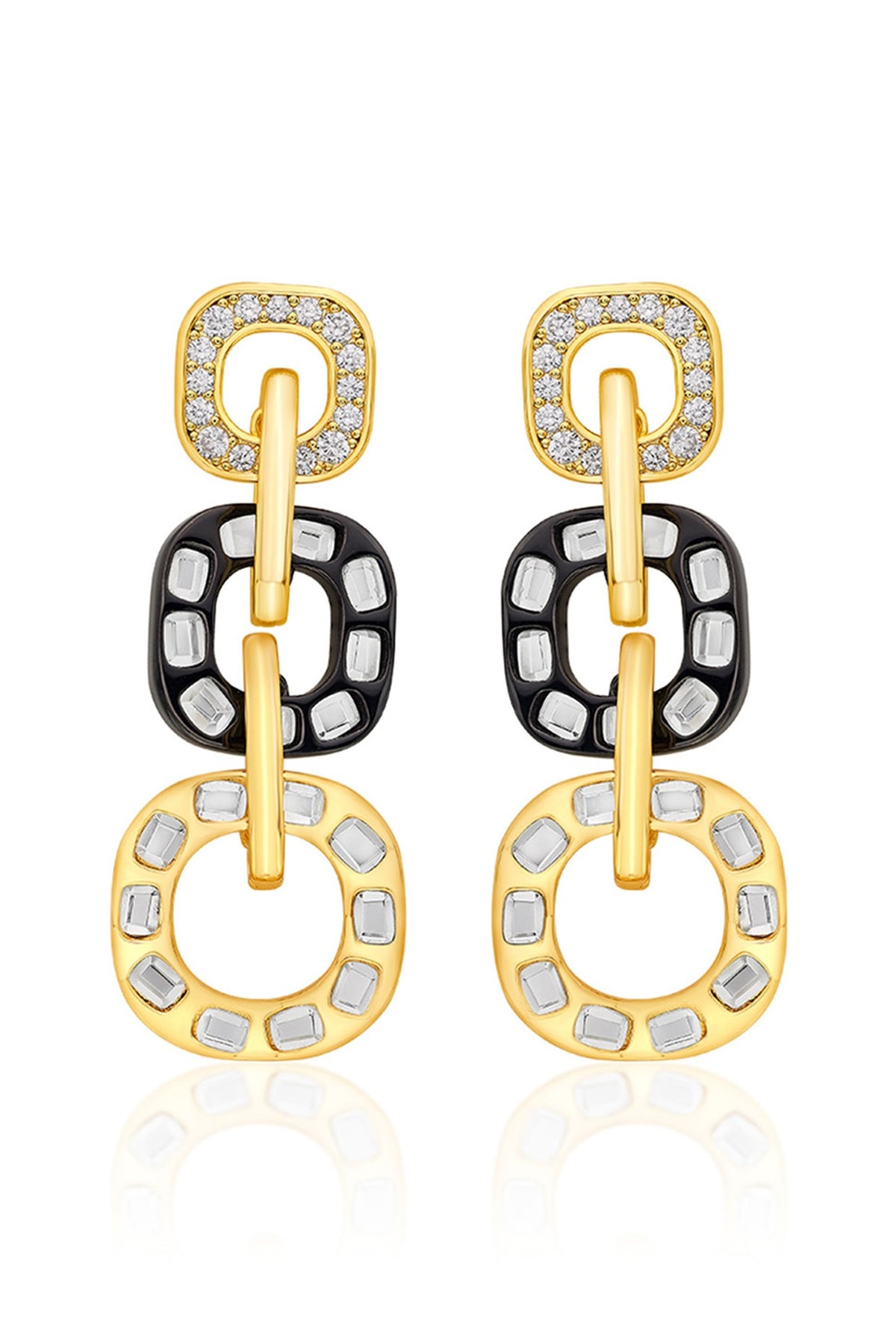 Two Tone Plated CZ & Mirror Enameled Dangler Earrings