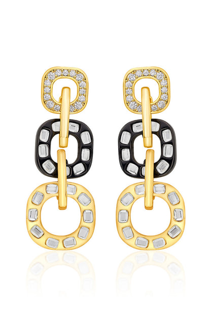 Two Tone Plated CZ & Mirror Enameled Dangler Earrings