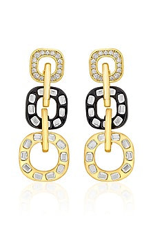 Two Tone Plated CZ & Mirror Enameled Dangler Earrings