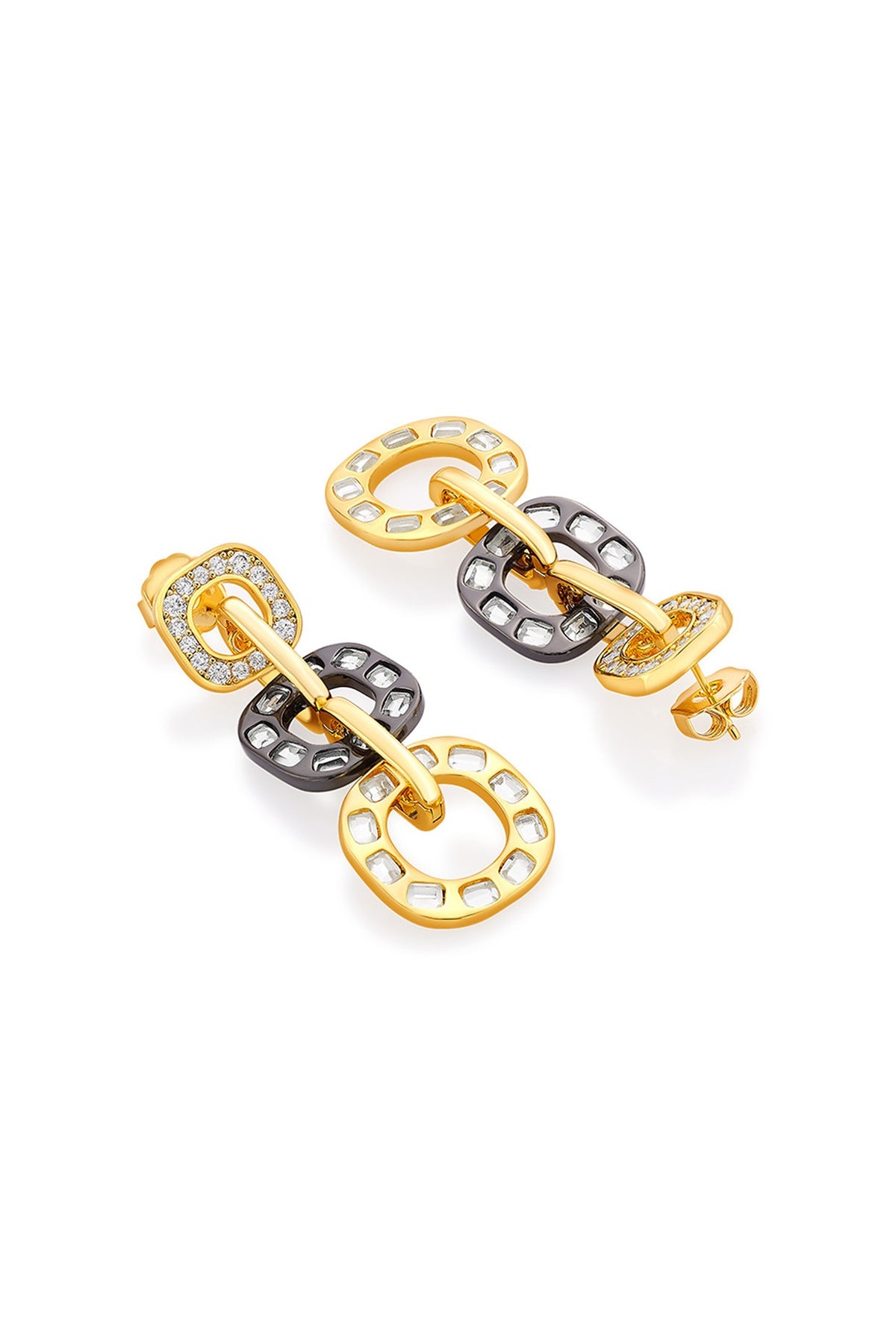 Two Tone Plated CZ & Mirror Enameled Dangler Earrings