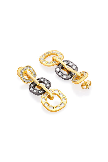 Two Tone Plated CZ & Mirror Enameled Dangler Earrings