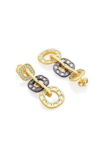 Two Tone Plated CZ & Mirror Enameled Dangler Earrings