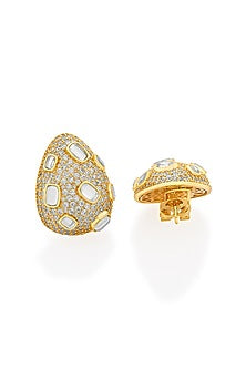 Gold Plated CZ & Mirror Teardrop Stud Earrings