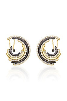 Two Tone Plated CZ Enameled Stud Earrings