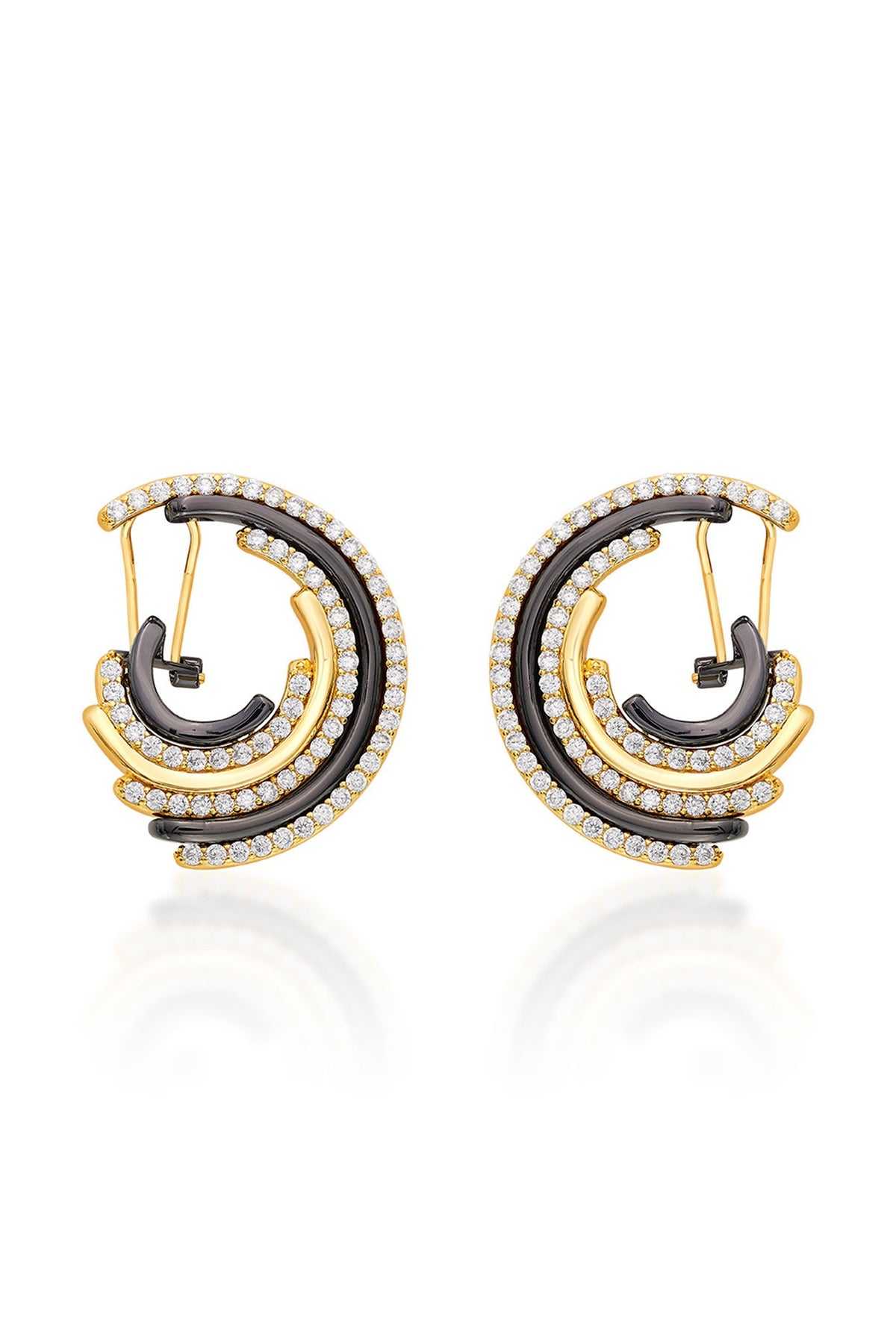 Two Tone Plated CZ Enameled Stud Earrings