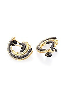 Two Tone Plated CZ Enameled Stud Earrings