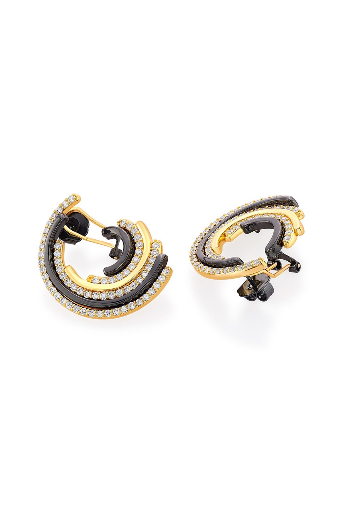 Two Tone Plated CZ Enameled Stud Earrings