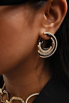 Two Tone Plated CZ Enameled Stud Earrings