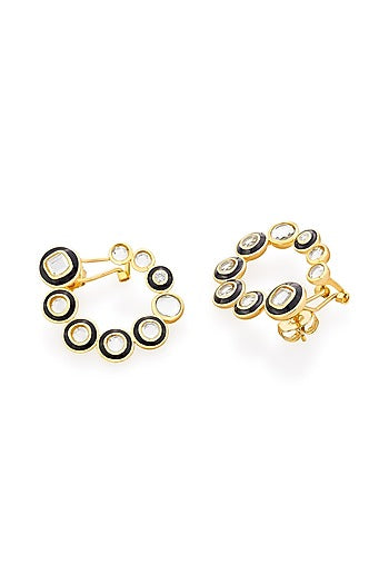 Gold Plated CZ & Mirror Enameled Stud Earrings