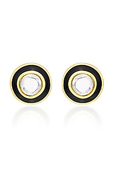 Gold Plated Mirror Enameled Stud Earrings
