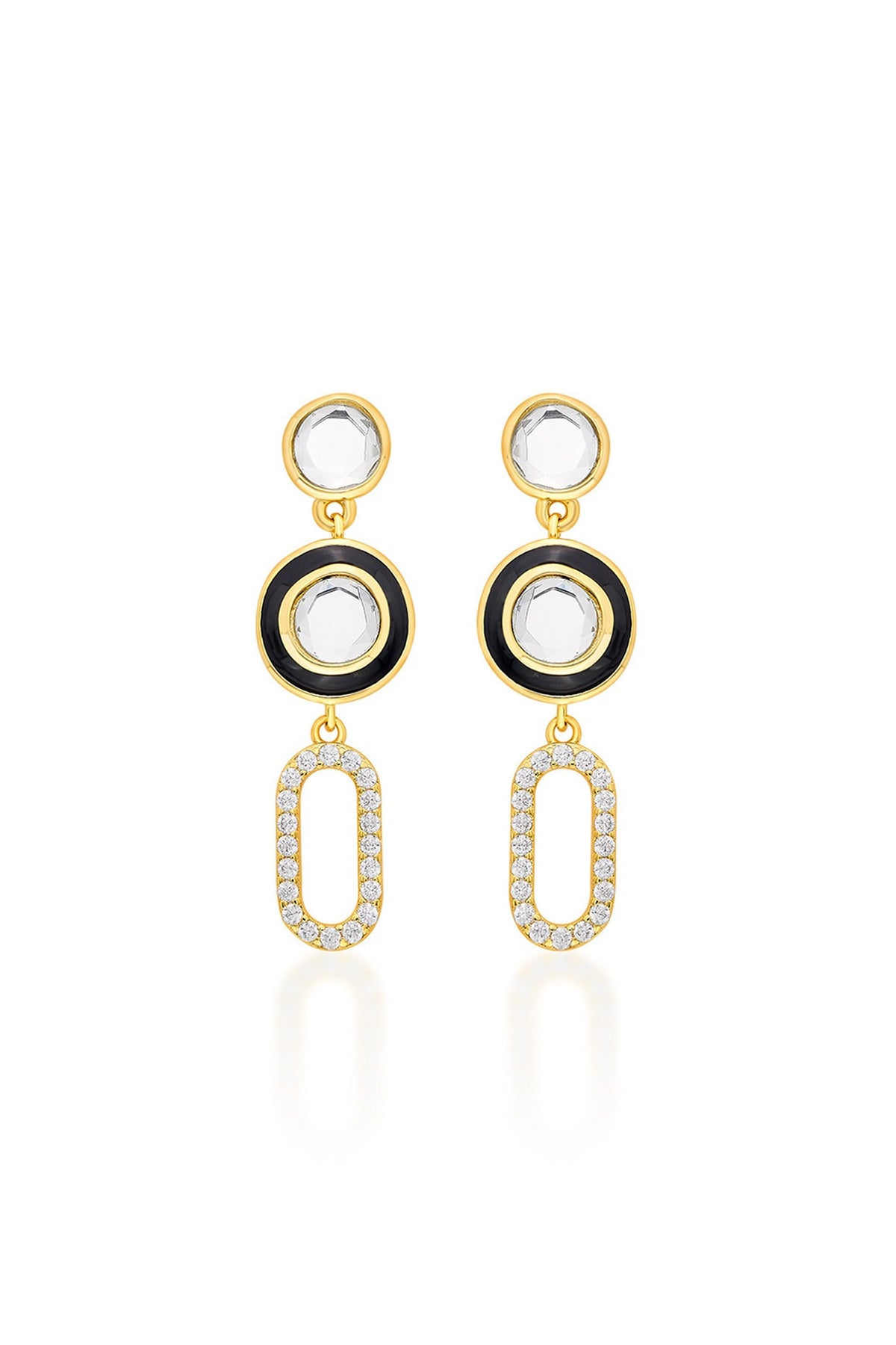 Gold Plated CZ Crystal Enameled Dangler Earrings