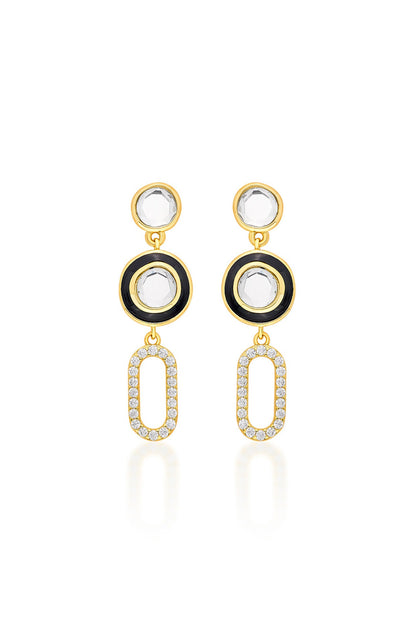 Gold Plated CZ Crystal Enameled Dangler Earrings
