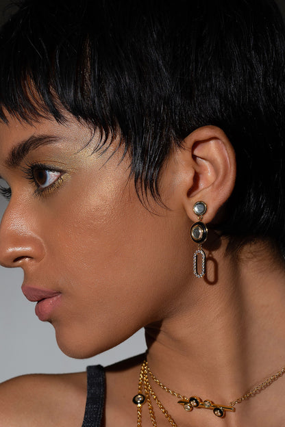 Gold Plated CZ Crystal Enameled Dangler Earrings