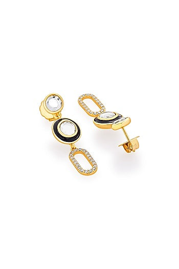 Gold Plated CZ Crystal Enameled Dangler Earrings