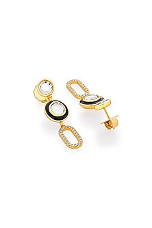 Gold Plated CZ Crystal Enameled Dangler Earrings