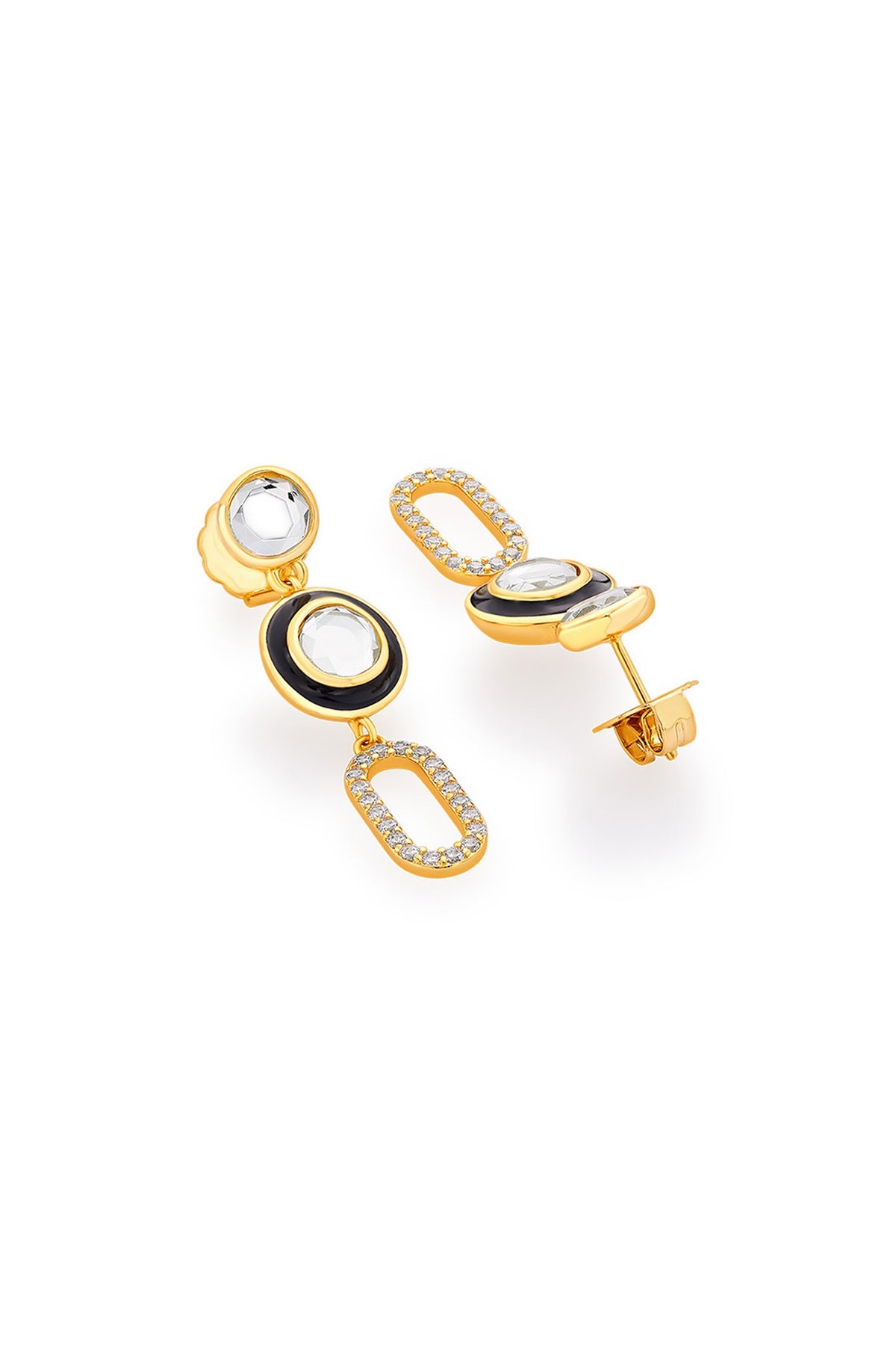 Gold Plated CZ Crystal Enameled Dangler Earrings
