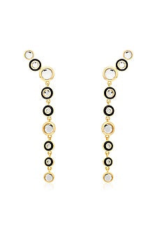 Gold Plated CZ & Mirror Enameled Dangler Earrings