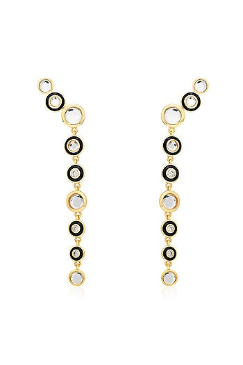 Gold Plated CZ & Mirror Enameled Dangler Earrings