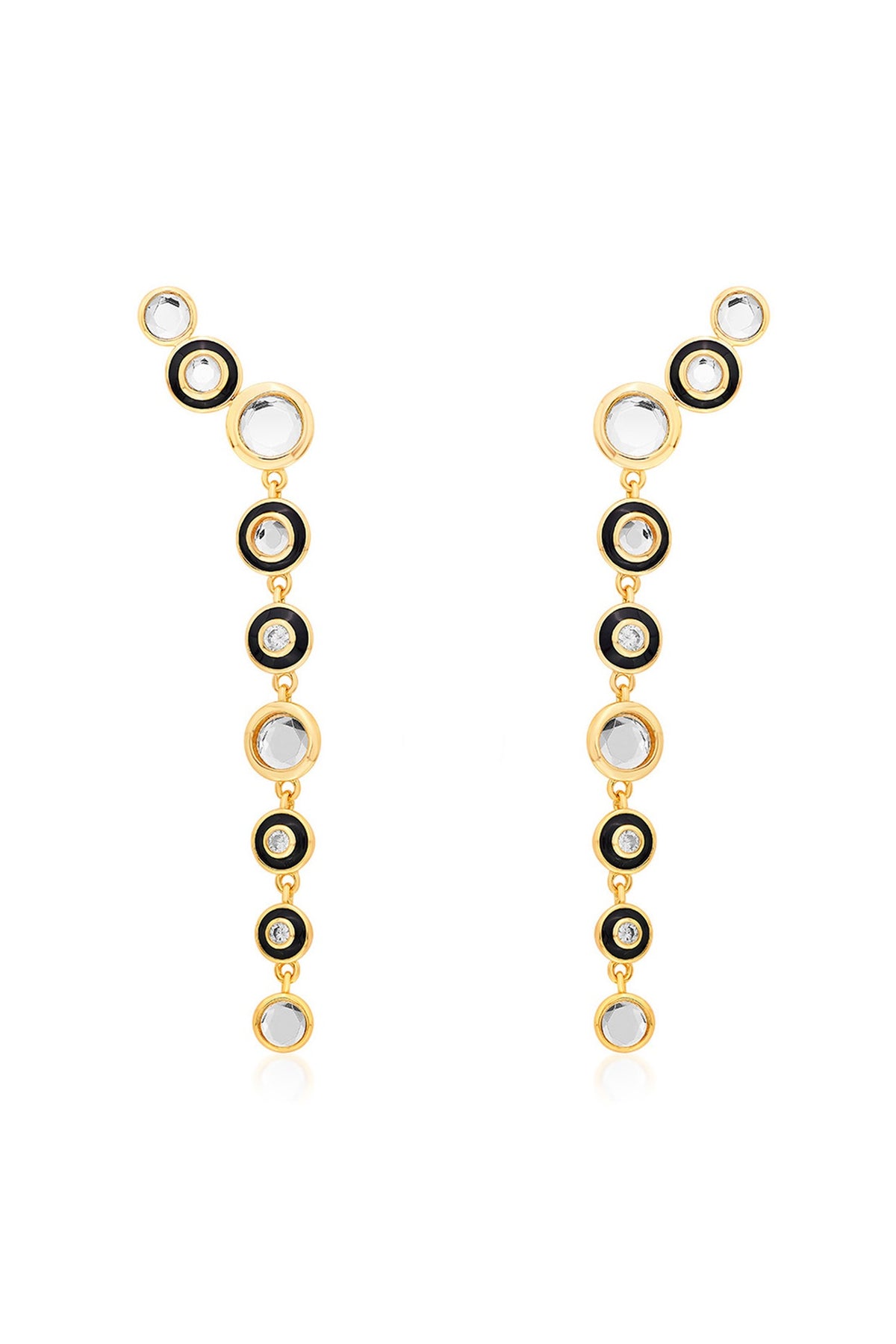 Gold Plated CZ & Mirror Enameled Dangler Earrings