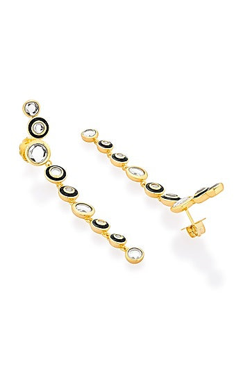 Gold Plated CZ & Mirror Enameled Dangler Earrings