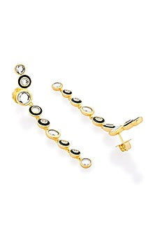 Gold Plated CZ & Mirror Enameled Dangler Earrings