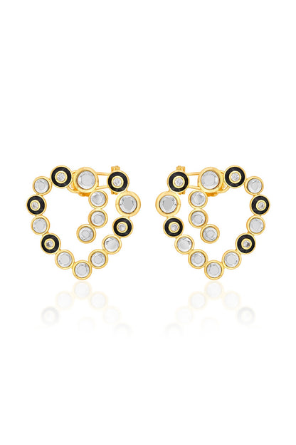 Gold Plated CZ & Mirror Enameled Stud Earrings