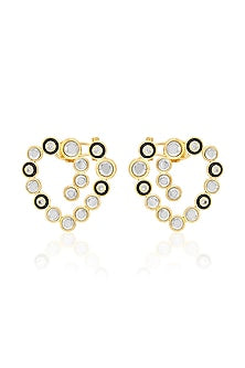 Gold Plated CZ & Mirror Enameled Stud Earrings