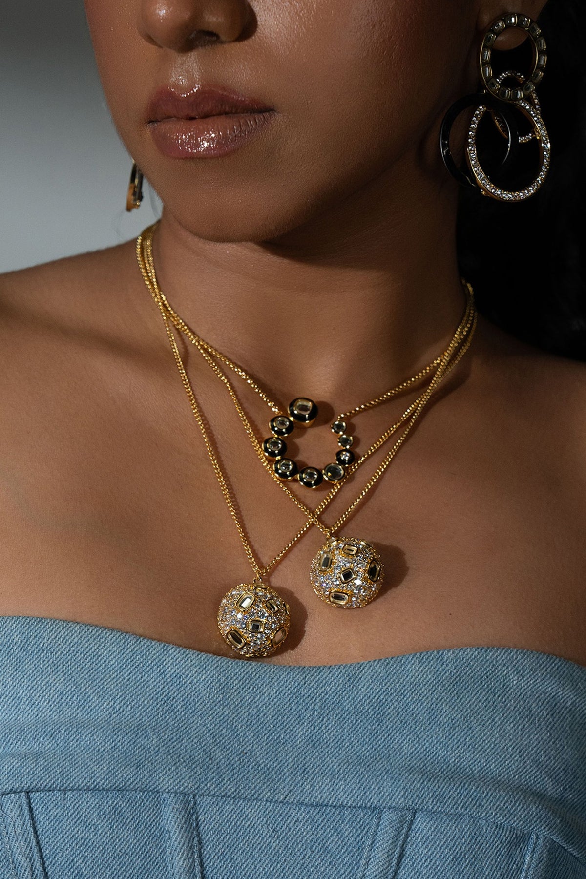 Gold Plated CZ & Mirror Enameled Necklace