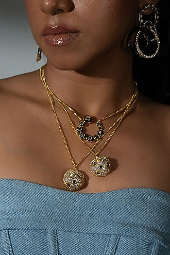 Gold Plated CZ & Mirror Enameled Necklace