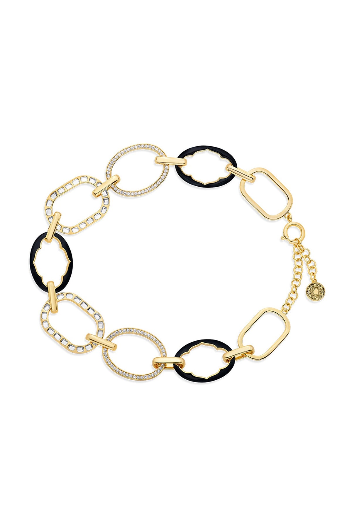 Gold Plated CZ & Mirror Enameled Choker Necklace