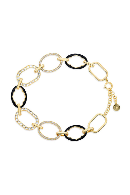 Gold Plated CZ & Mirror Enameled Choker Necklace