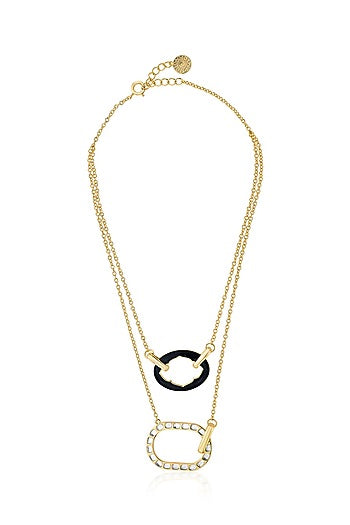 Gold Plated Mirror Enameled Layered Chain Necklace