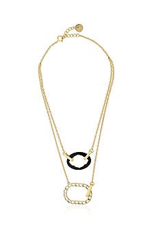 Gold Plated Mirror Enameled Layered Chain Necklace