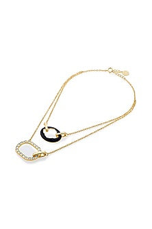 Gold Plated Mirror Enameled Layered Chain Necklace