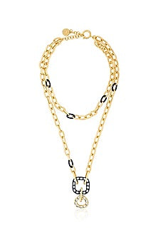 Two Tone Plated Mirror Enameled Inter Layered Chain Necklace