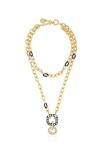Two Tone Plated Mirror Enameled Inter Layered Chain Necklace