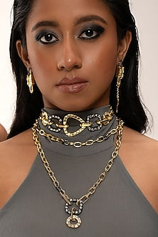 Two Tone Plated Mirror Enameled Inter Layered Chain Necklace