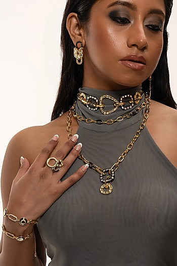 Two Tone Plated Mirror Enameled Inter Layered Chain Necklace