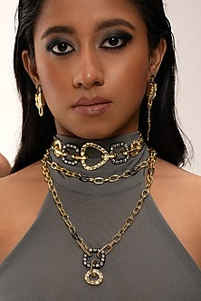 Two Tone Plated Mirror Enameled Choker Necklace