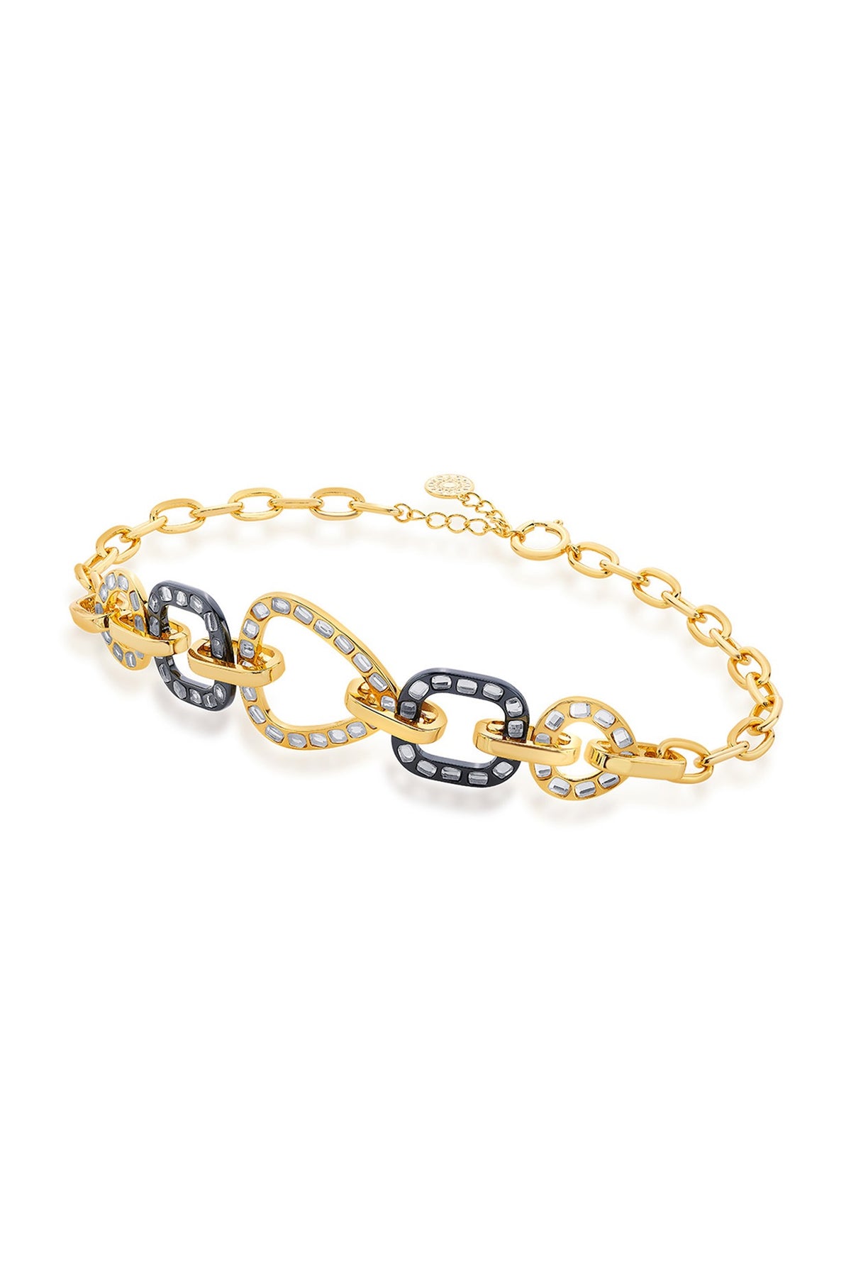 Two Tone Plated Mirror Enameled Choker Necklace