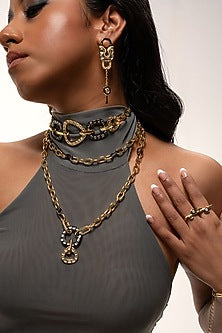 Two Tone Plated Mirror Enameled Choker Necklace