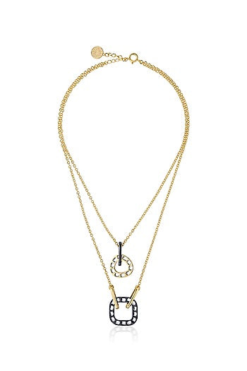 Two Tone Plated Mirror Enameled Layered Chain Necklace