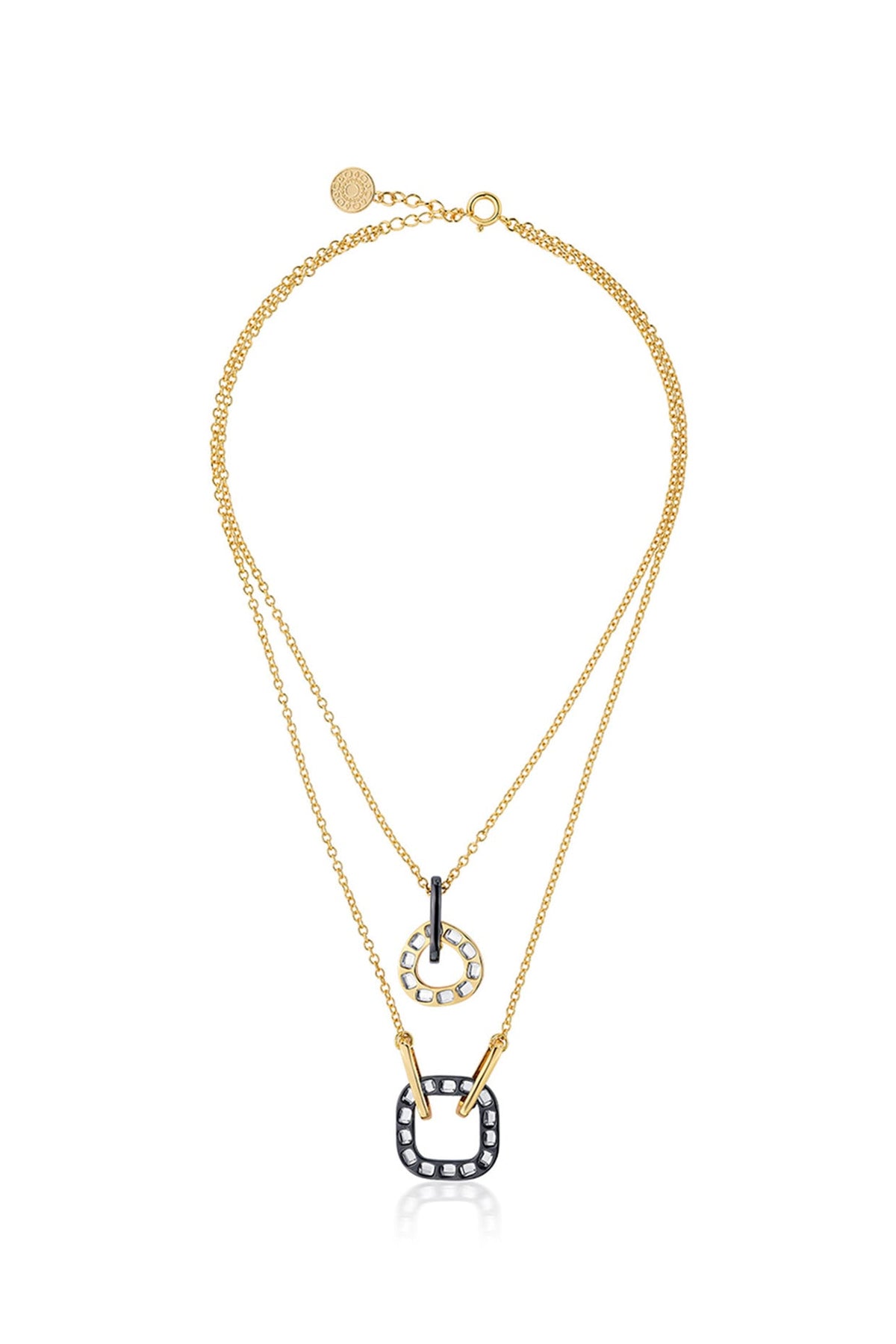 Two Tone Plated Mirror Enameled Layered Chain Necklace