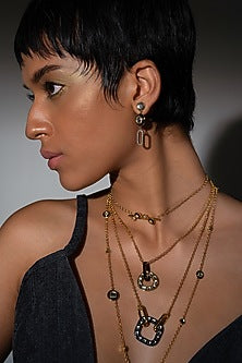 Two Tone Plated Mirror Enameled Layered Chain Necklace